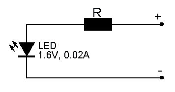 Rezistorius yra sujungtas nuosekliai su šviesos diodu