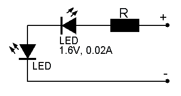 Rezistorius yra sujungtas nuosekliai su šviesos diodu
