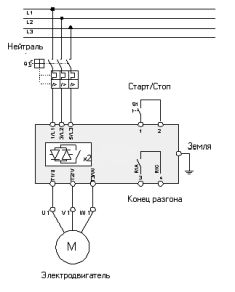 Příklad schématu zapojení motoru s měkkým startérem