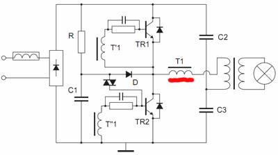 Zjednodušený obvod elektronického transformátoru