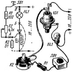 Scheme for the experience of turning on the thyristor
