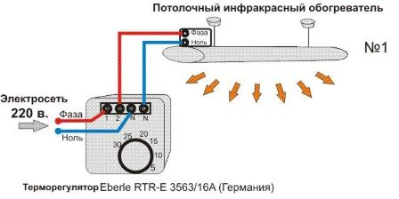 Schéma připojení infračerveného topení k regulátoru teploty