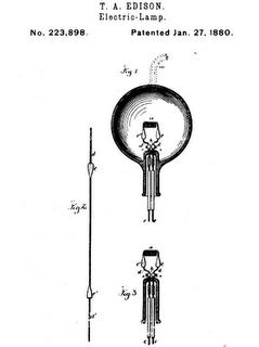 Patent patentu Thomasa A. Edisona na elektrickú lampu