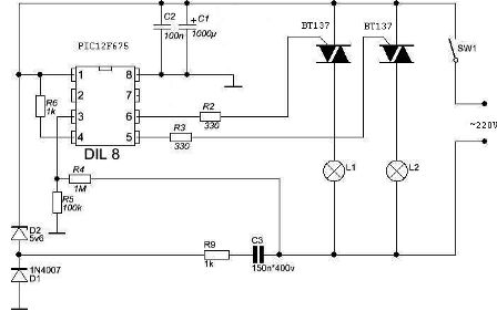 Esquema de controle de candelabro de microcontrolador