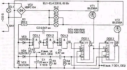 Circuito de controle de lustre de transistor de efeito de campo