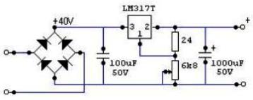 Circuito de fonte de alimentação no chip LM317