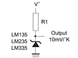 Tipinė LM335 jutiklio laidų schema