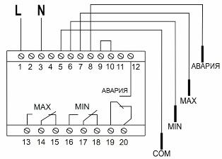 Bedradingsschema voor een niveauschakelaar met vier niveaus PZ-830