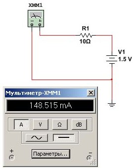 Medições de corrente no programa simulador Multisim