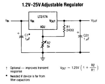 Typický spínací obvod nastavitelného stabilizátoru LT317A