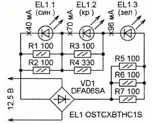 Anslutningsschema för en tre-färgs LED