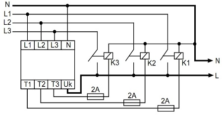 „PF-451“ fazinio jungiklio prijungimo schema