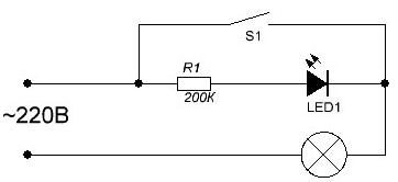 LED connection diagram in a backlit switch