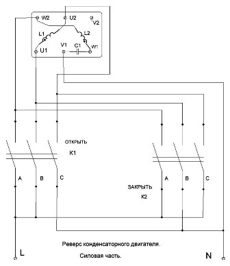 Diagrama esquemático de um motor de partida reversível