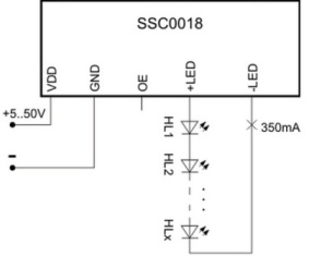 Serijos stygų galia per stabilizatorių SSC0018