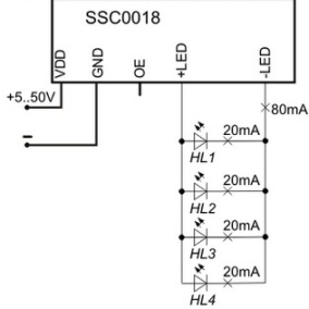 Connection for powering LEDs connected in parallel