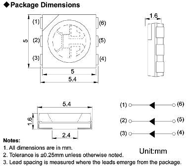Dimensões totais da montagem do LED SMD5050
