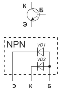 Transistor as diodes connected in series. Circuit for dialing