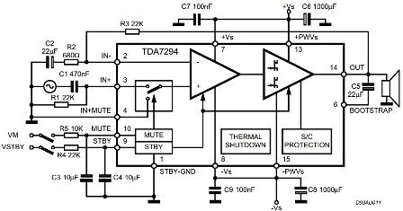 Tipinė elektros instaliacijos schema TDA7294