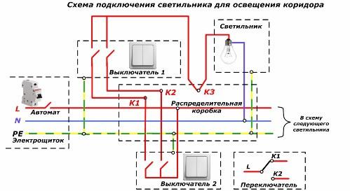 Luminaire connection diagram for corridor lighting