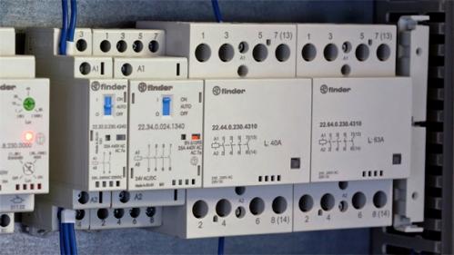 DIN rail contactors in the electrical panel