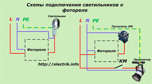 Schemes for connecting lamps to the photo relay