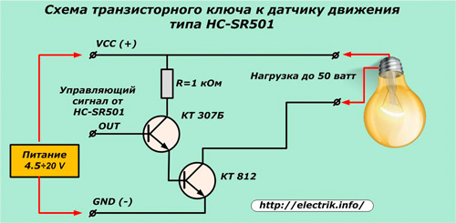 Chave do transistor de circuito para o sensor de movimento