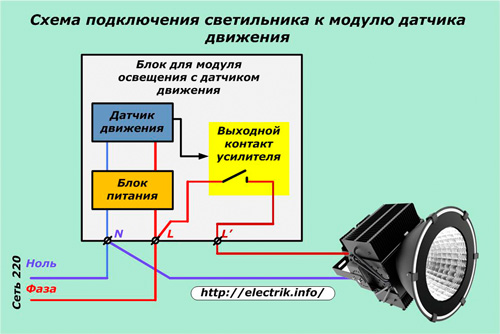 Connection diagram of the lamp to the motion sensor