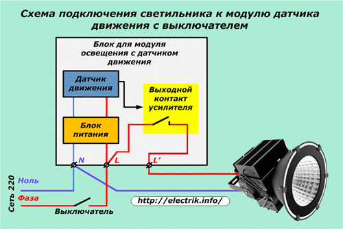 Šviestuvo su jungikliu prijungimo schema