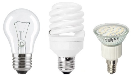 Lâmpada incandescente, CFL e LED