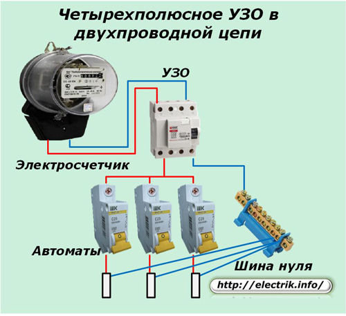 Four-pole RCD in a two-wire circuit