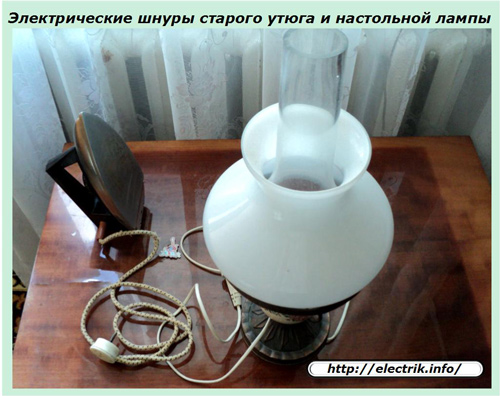 Elektrické kabely ze staré železné a stolní lampy