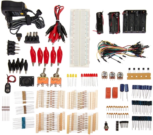 Komponentai iš elektronikos mokymosi rinkinio 1 dalies