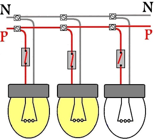 Parallel connection of lamps