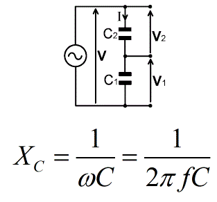 Divisor de tensão de dois capacitores