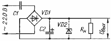 Transformatorloze voeding met condensator in plaats van step-down transformator