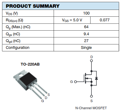 Especificações do transistor
