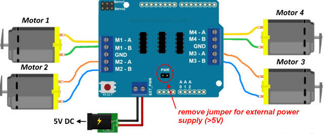 Connecting four motors to the board