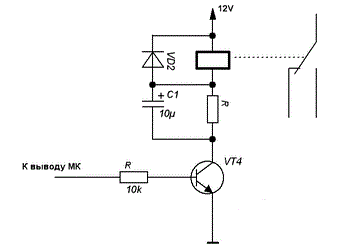 Diagrama de conexión del relé al microcontrolador.