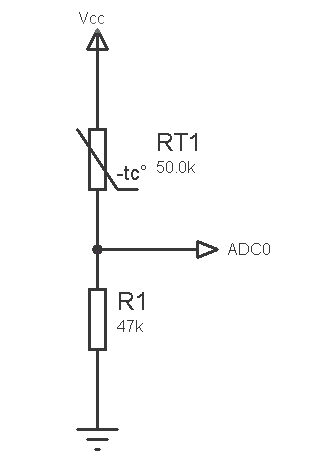 O diagrama de conexão mais simples para um termistor