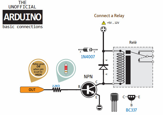Circuito com relé e transistor para amplificação de corrente