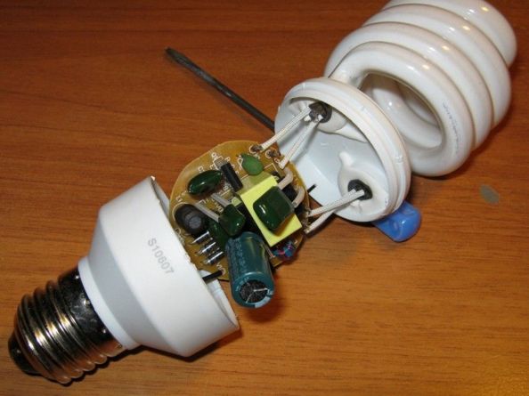 Disassembled compact fluorescent lamp