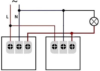 Schema Nr. 4 - lemputės įjungimas iš dviejų jutiklių, esančių skirtingose ​​vietose