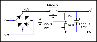 Cung cấp năng lượng với bộ ổn định tuyến tính điều chỉnh LM317