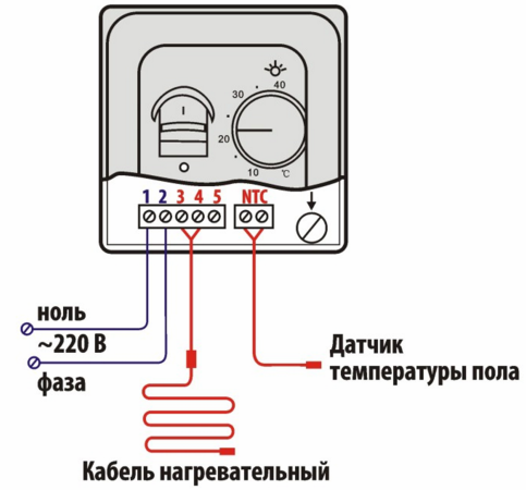 Šildymo kabelio prijungimas prie termostato