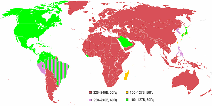 Napätie a frekvencia v rôznych krajinách sveta