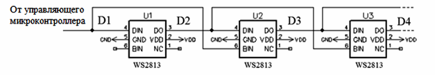 WS2813 chip csatlakozási rajz