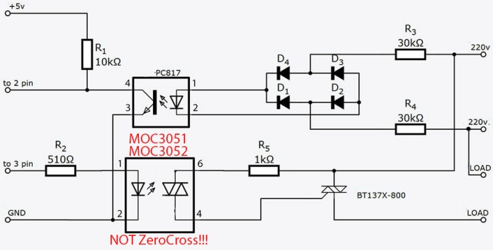 Circuit met een nuldoorgangsdetector op een transistoroptocoupler