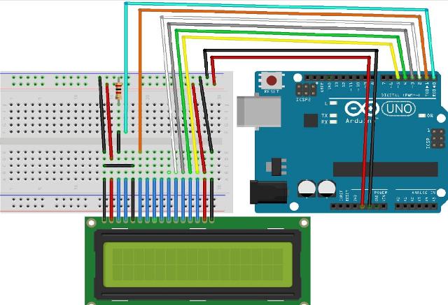 Schema van het verbinden van het display met Arduino
