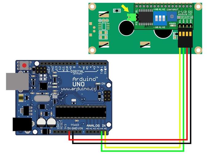 Σχέδιο σύνδεσης της οθόνης με το Arduino μέσω μετατροπέα